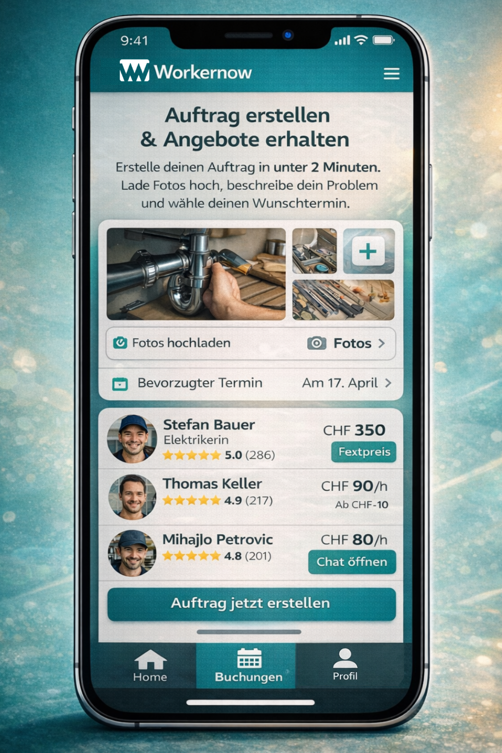 Auftrag erstellen WorkerNow App